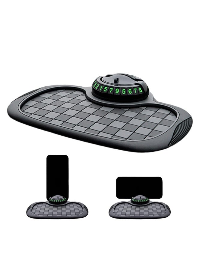Bukela Multifunction Car Anti Slip Mat, 360° Rotatable Phone Holder Dashboard Pad with Temporary Parking Number, Anti Skid Organizer for Phone Sunglasses Keys (Black-Gray Checkered Pattern) - Image 1